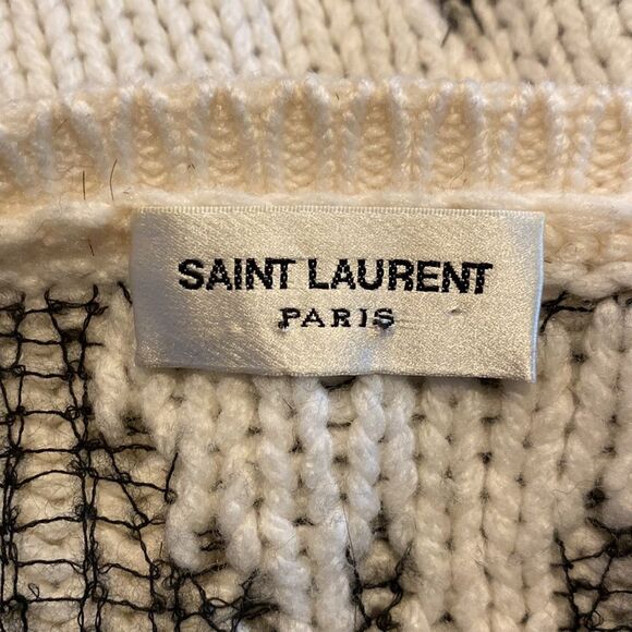 Saint Laurent Men’s Small Cashmere Knit Distressed Sweater Stitched Holes - Picture 6 of 7